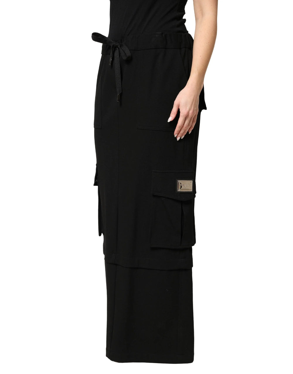 Dolce & Gabbana Black Cotton Drawstring Long Maxi Cargo Skirt - IT40|S