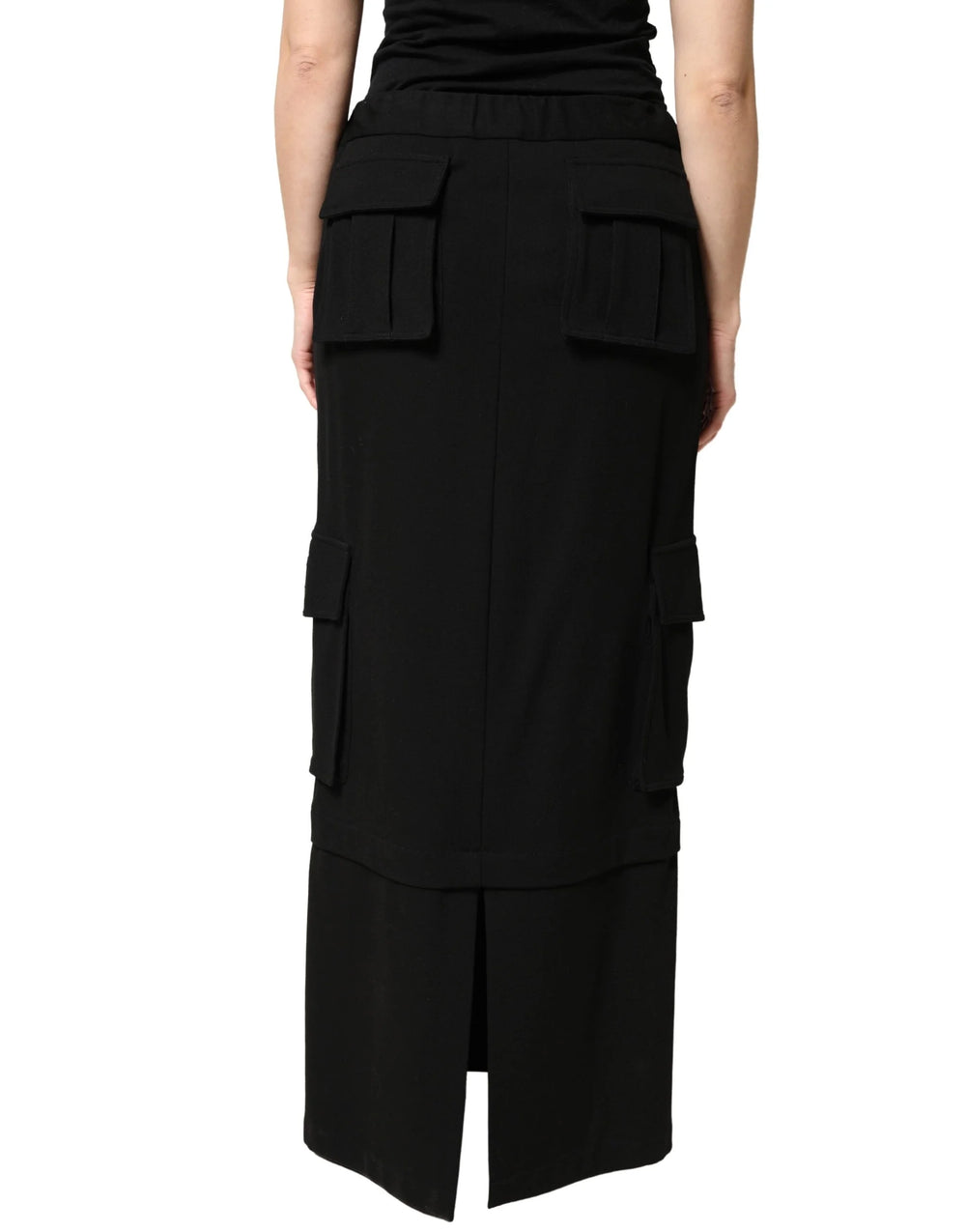 Dolce & Gabbana Black Cotton Drawstring Long Maxi Cargo Skirt - IT40|S