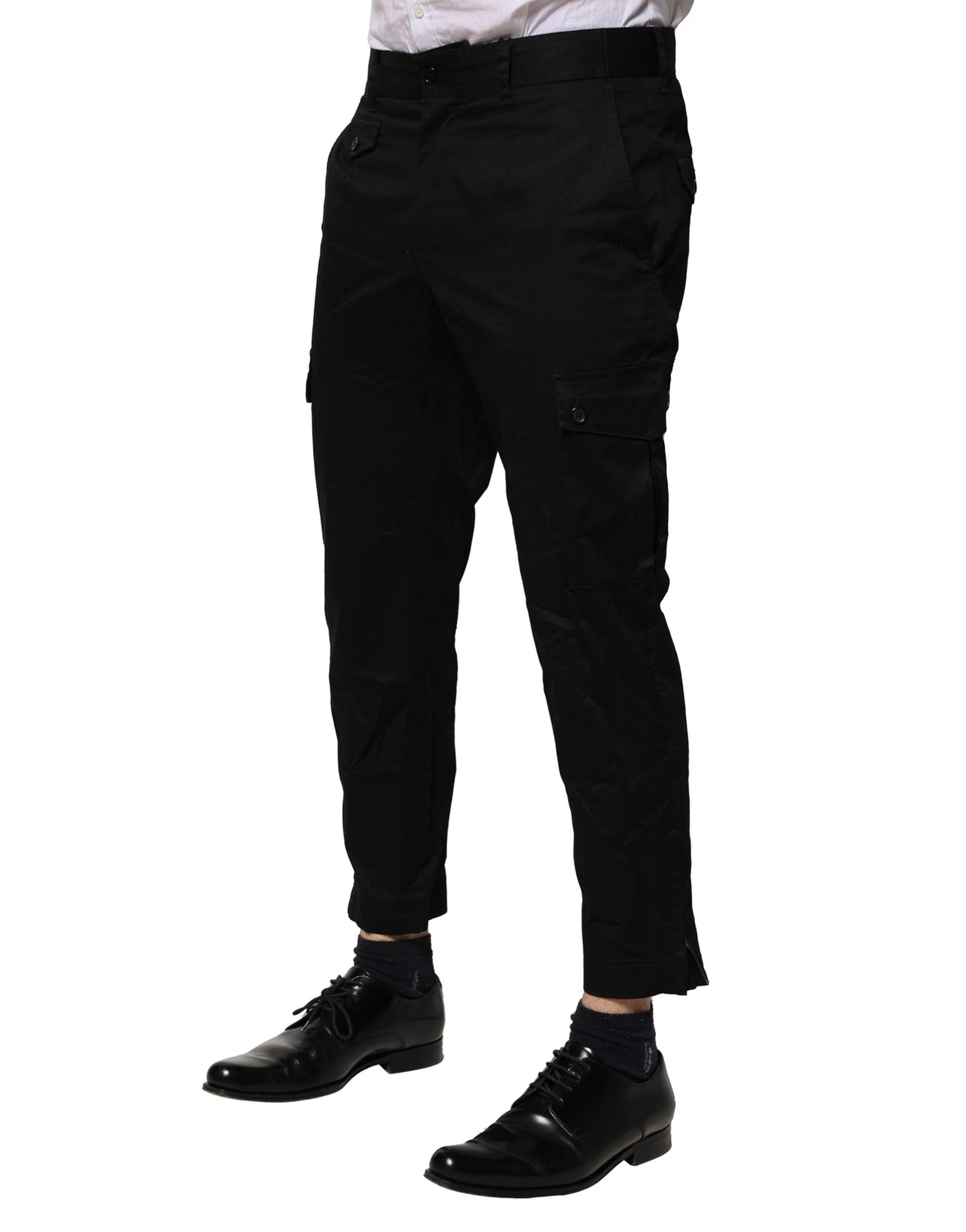 Dolce & Gabbana Black Cotton Dress Slim Formal Pants - IT48 | M - Trousers