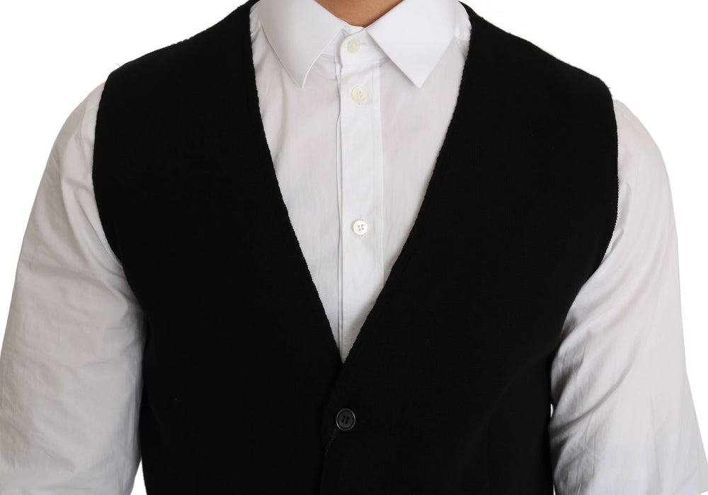 Dolce & Gabbana Black Cotton Dress Woven Waistcoat - IT52 | XL - Vests