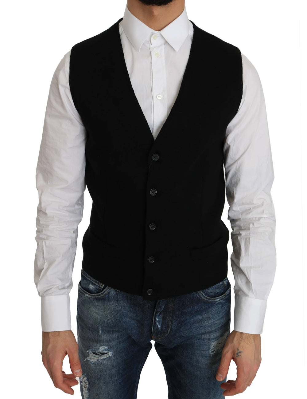 Dolce & Gabbana Black Cotton Dress Woven Waistcoat - IT52 | XL - Vests