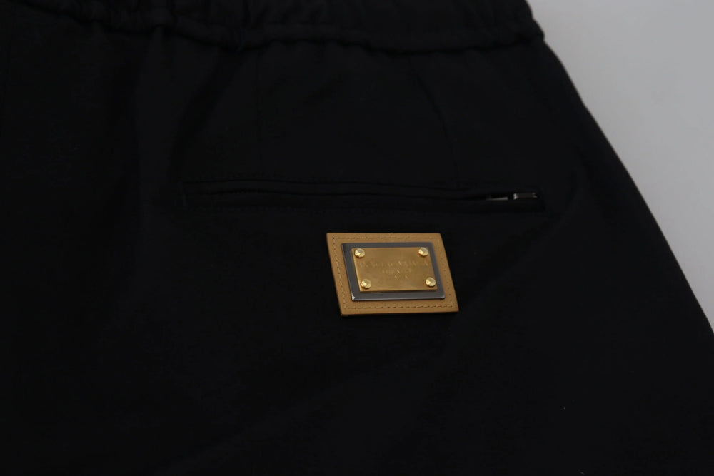 Dolce & Gabbana Black Cotton Elastic Waist DG Logo Cropped Pants - IT50 | L - Joggers
