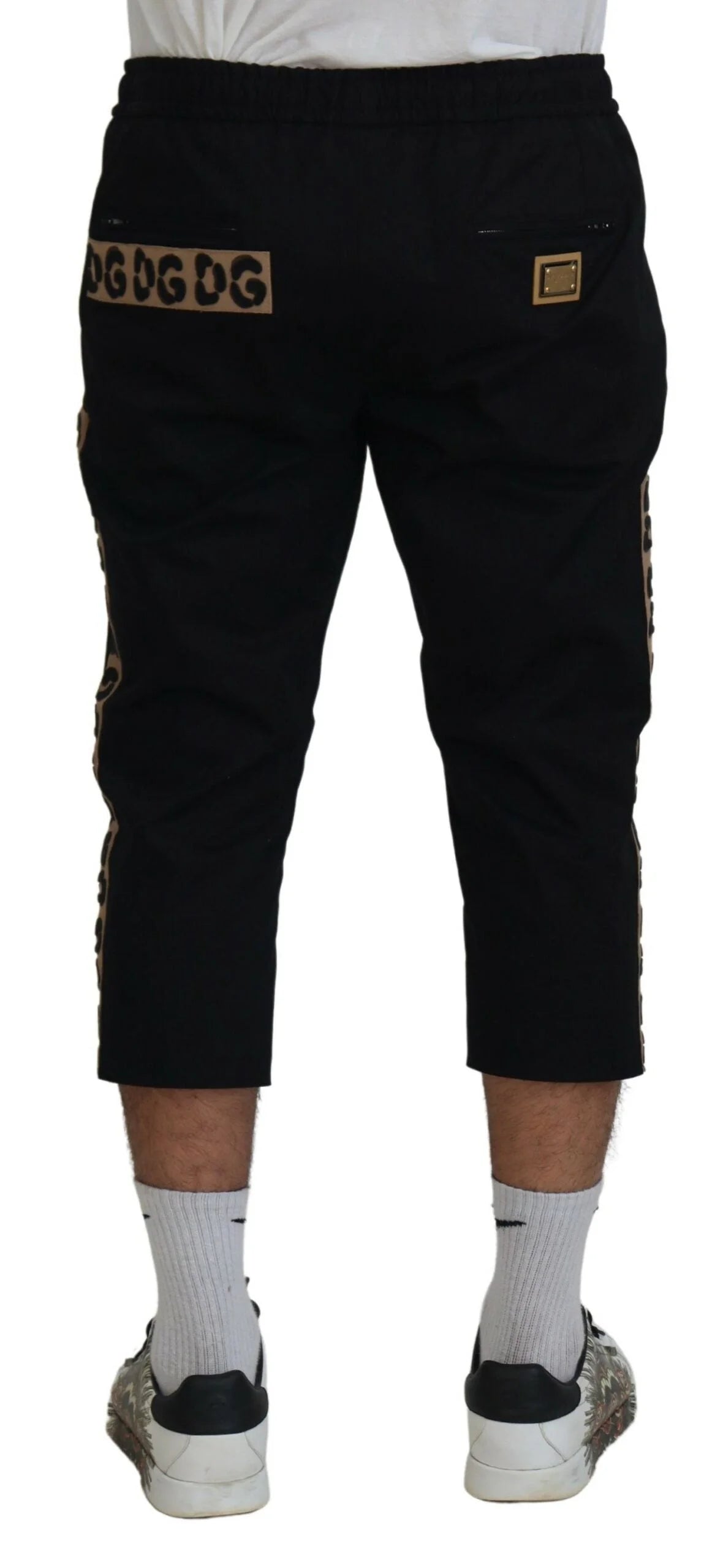 Dolce & Gabbana Black Cotton Elastic Waist DG Logo Cropped Pants - IT50 | L - Joggers