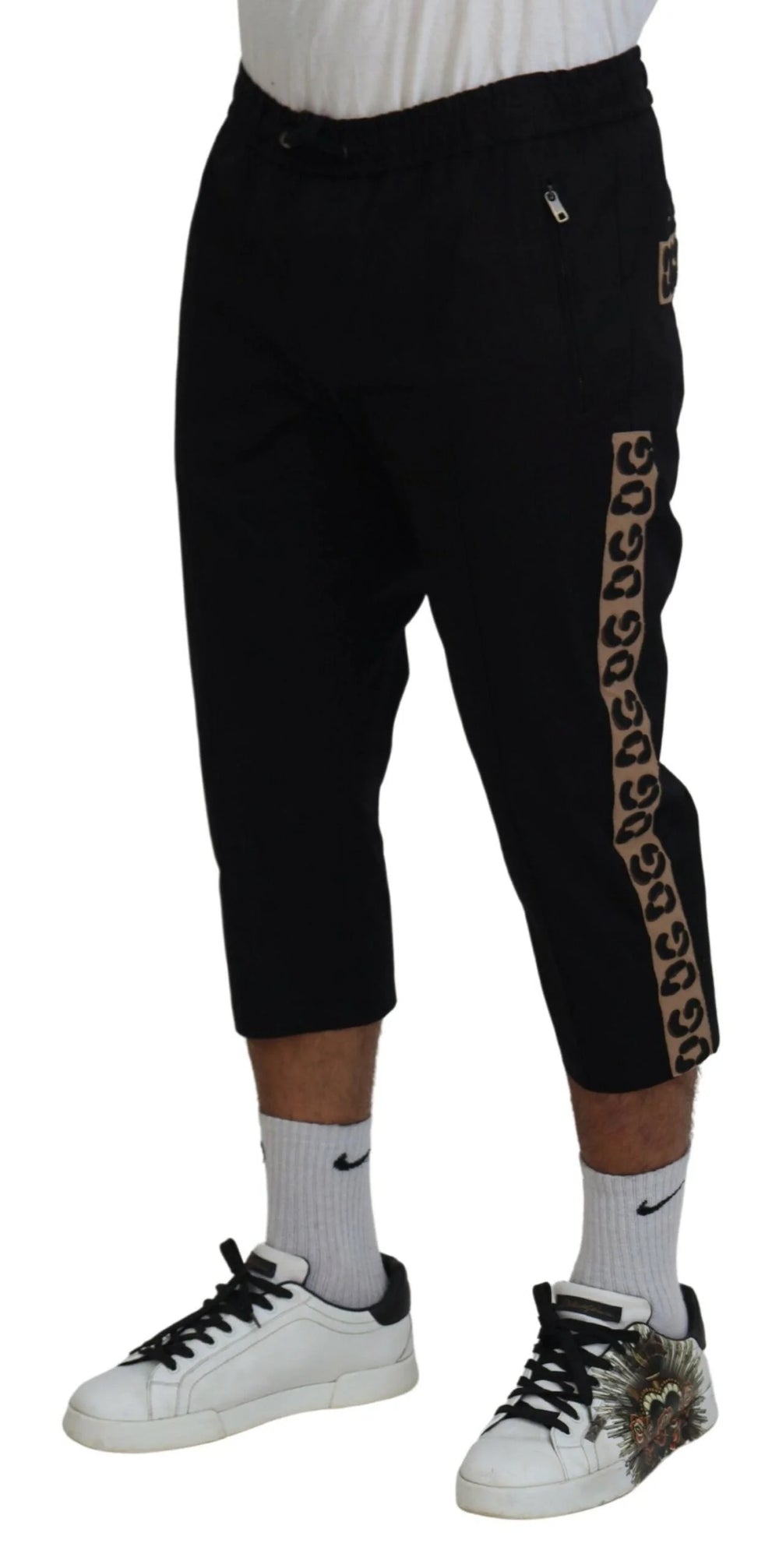 Dolce & Gabbana Black Cotton Elastic Waist DG Logo Cropped Pants - IT50 | L - Joggers