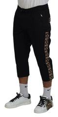 Dolce & Gabbana Black Cotton Elastic Waist DG Logo Cropped Pants - IT50 | L - Joggers