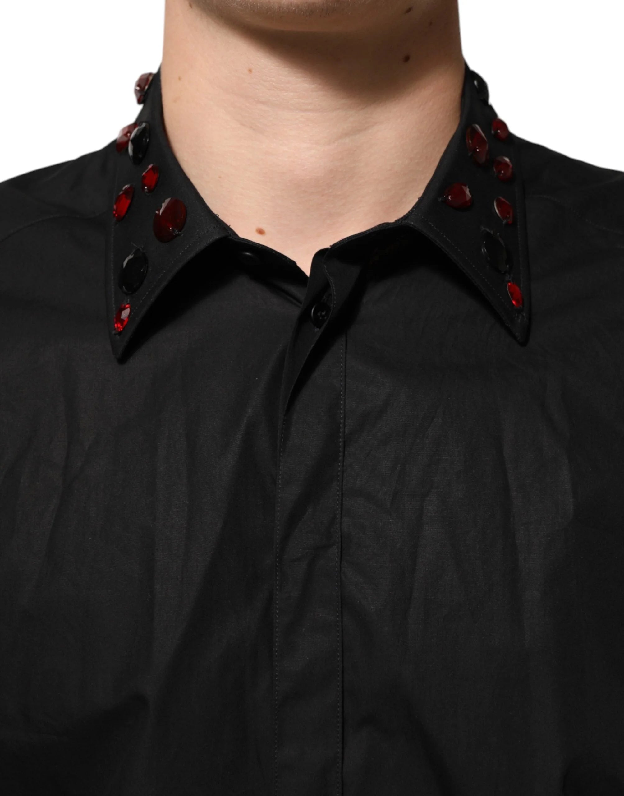 Dolce & Gabbana Black Cotton Embellished Collar Men’s Shirt - IT42 | XL - Shirts
