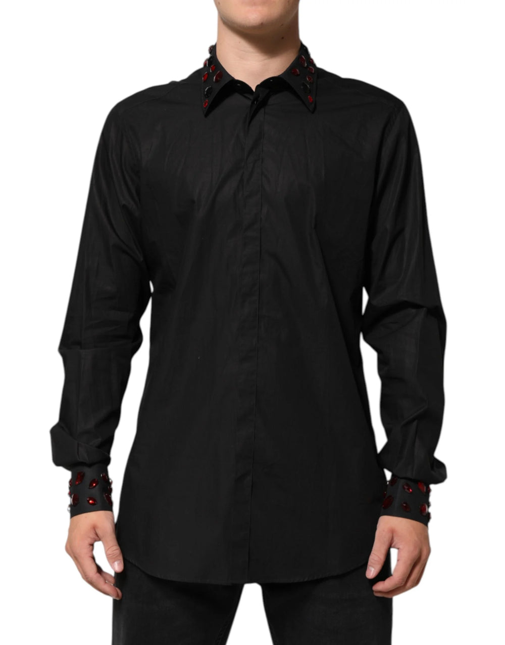 Dolce & Gabbana Black Cotton Embellished Collar Men’s Shirt - IT42 | XL - Shirts