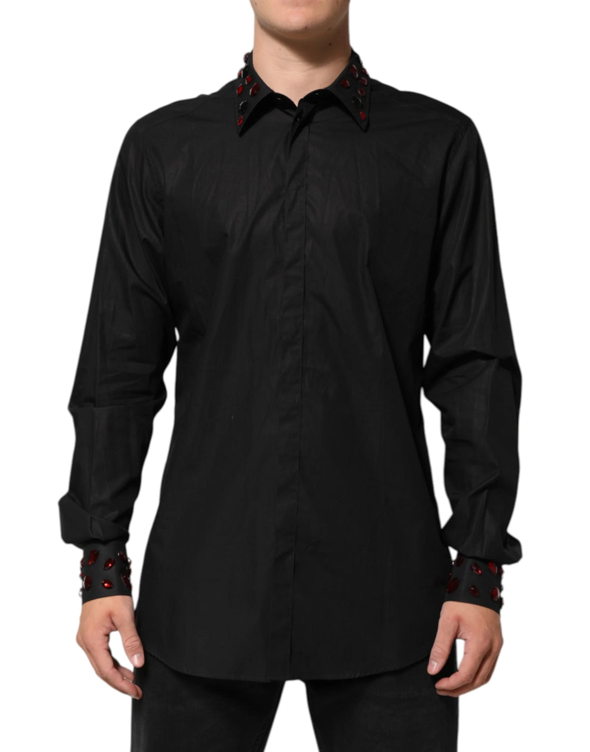 Dolce & Gabbana Black Cotton Embellished Collar Men’s Shirt - IT42 | XL - Shirts