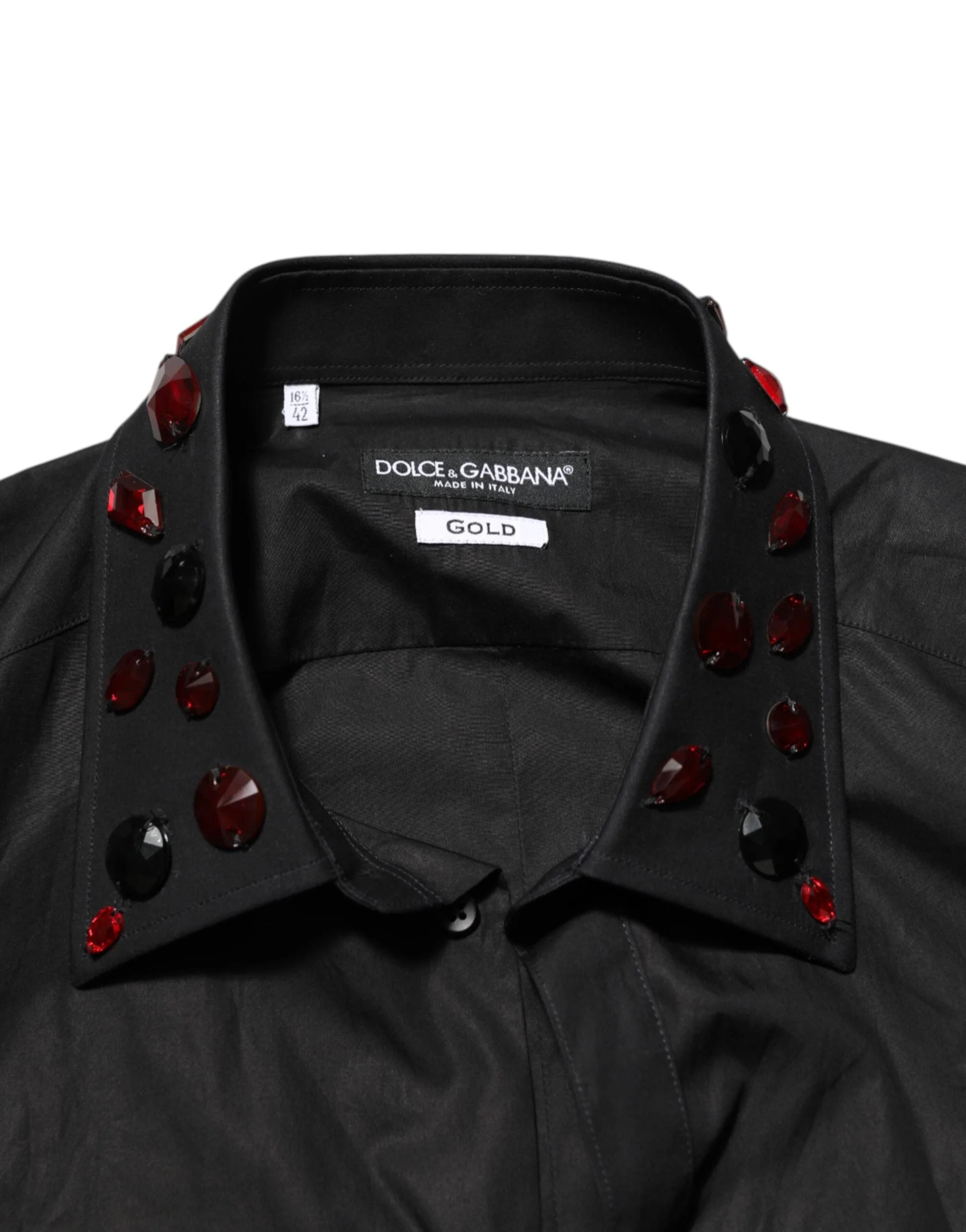 Dolce & Gabbana Black Cotton Embellished Collar Men’s Shirt - IT42 | XL - Shirts