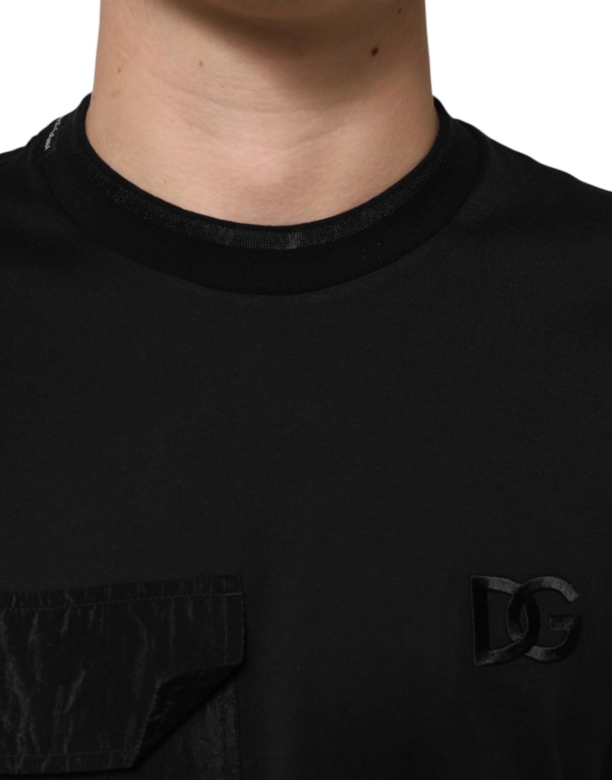 Dolce & Gabbana Black Cotton Embroidered DG Logo Pocket T-shirt - IT50 | L