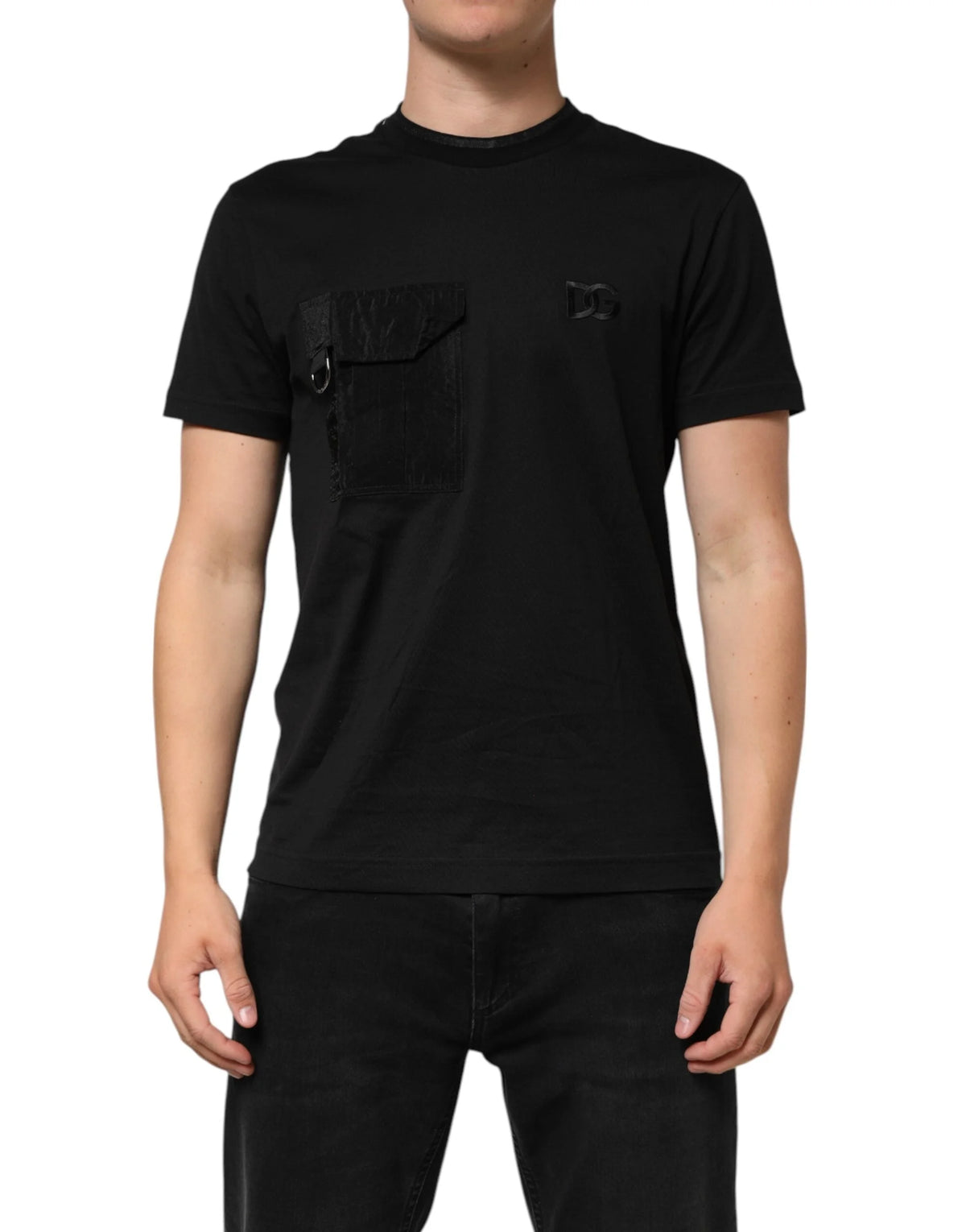 Dolce & Gabbana Black Cotton Embroidered DG Logo Pocket T-shirt - IT50 | L - T-Shirts