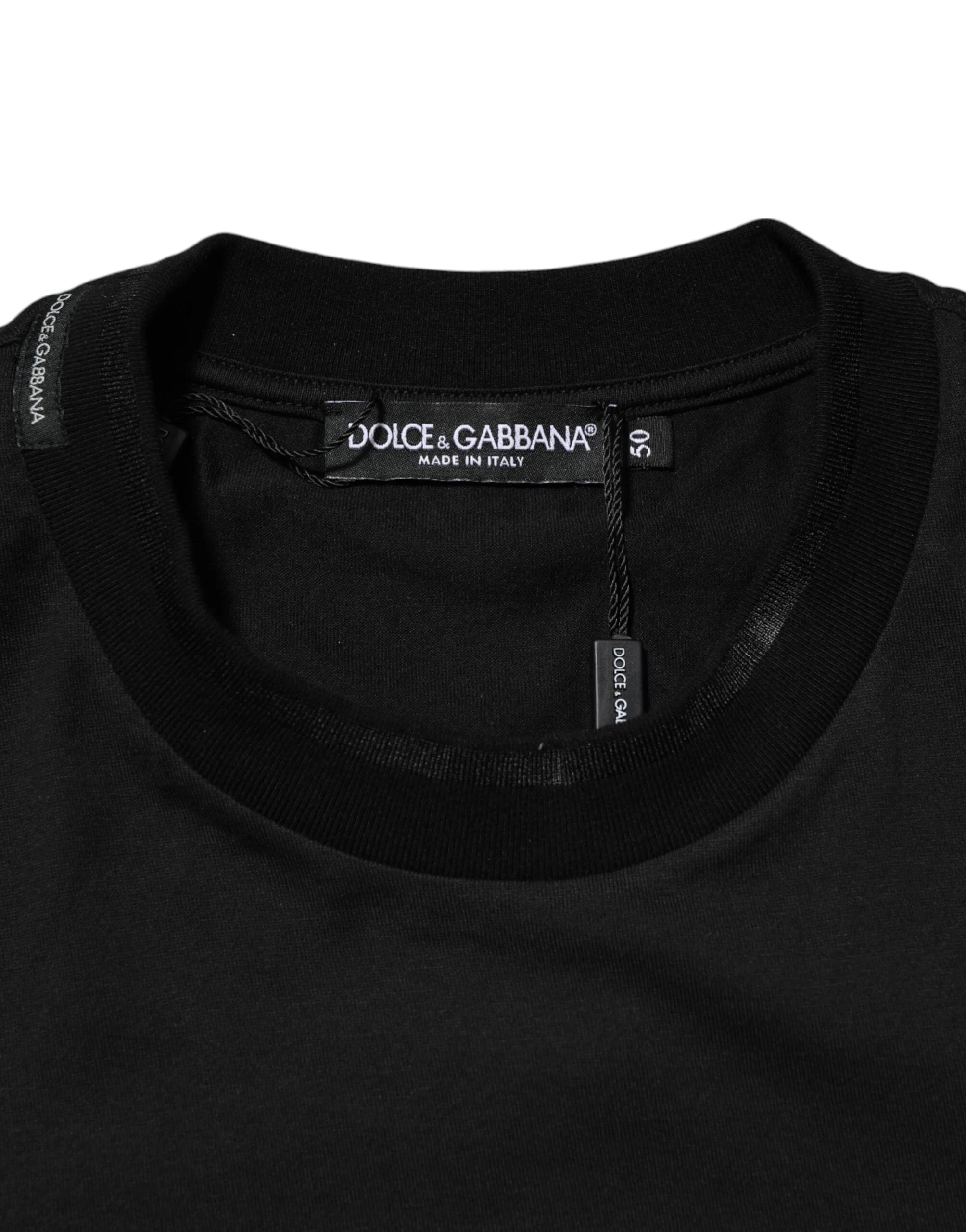 Dolce & Gabbana Black Cotton Embroidered DG Logo Pocket T-shirt - IT50 | L