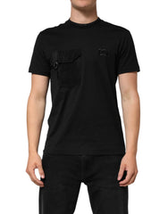 Dolce & Gabbana Black Cotton Embroidered DG Logo Pocket T-shirt - IT50 | L