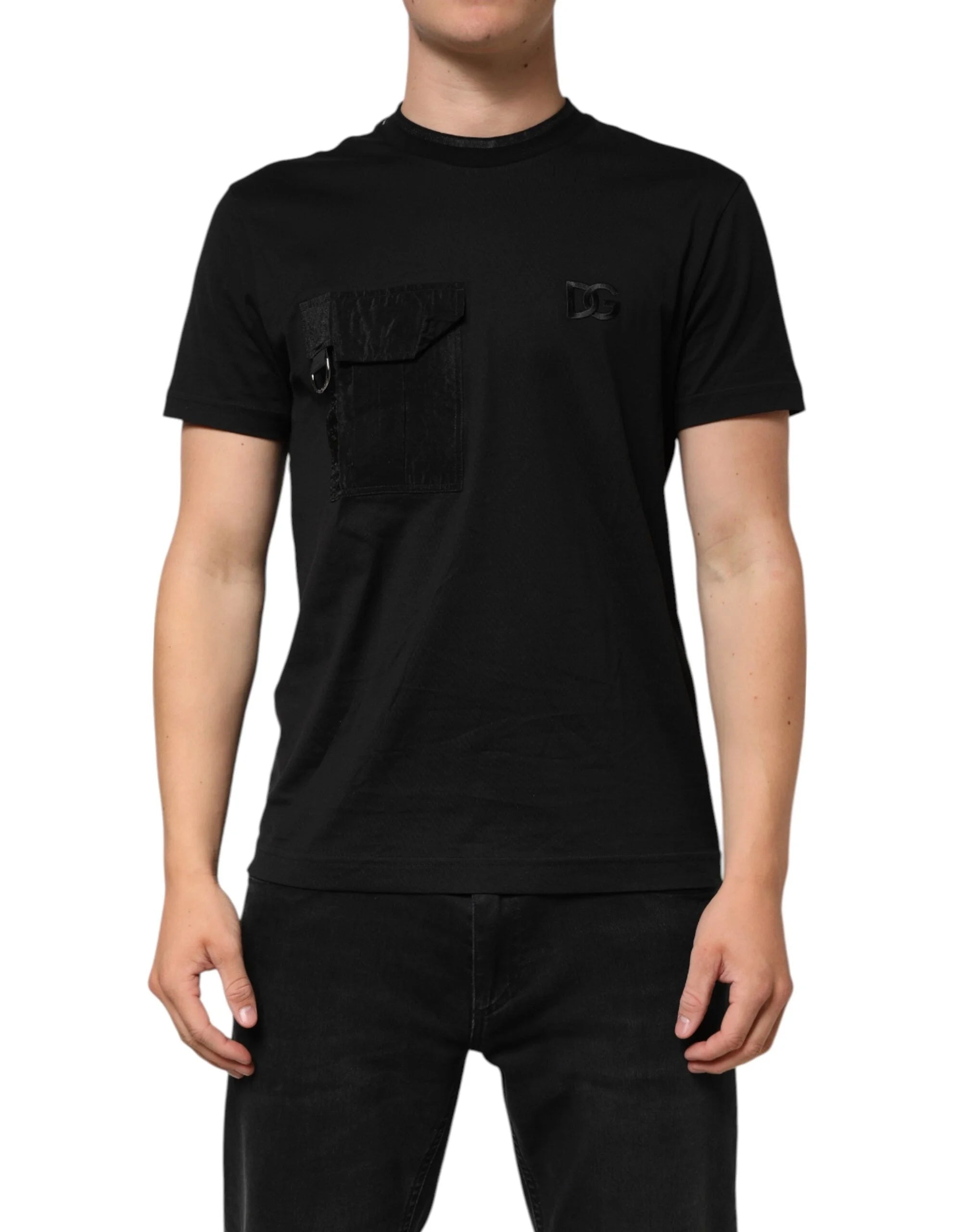 Dolce & Gabbana Black Cotton Embroidered DG Logo Pocket T-shirt - IT50 | L