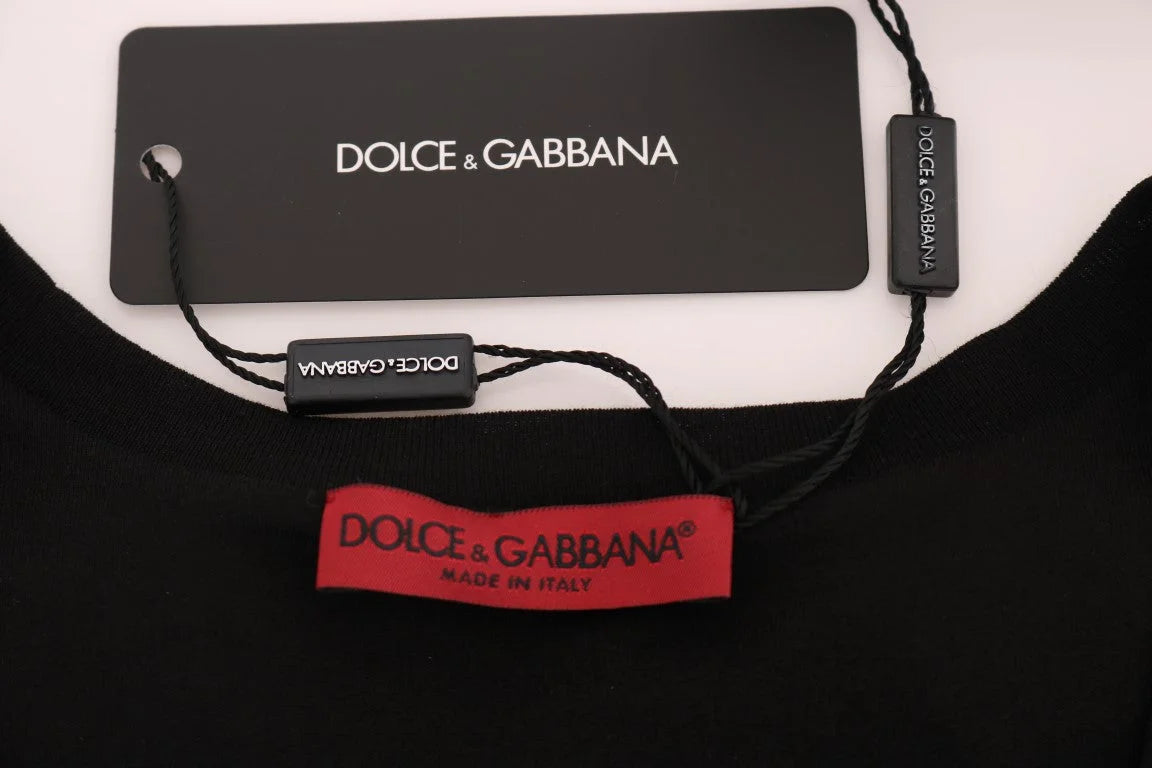 Dolce & Gabbana Black Cotton Floral Crystal Tank Top - IT40|S - Tank Tops