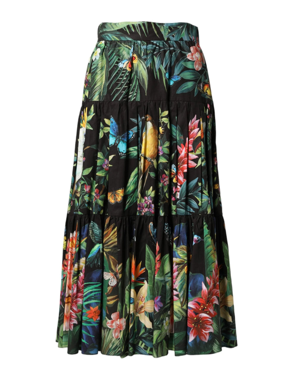 Dolce & Gabbana Black Cotton Floral High Waist Midi Skirt - IT38 | XS