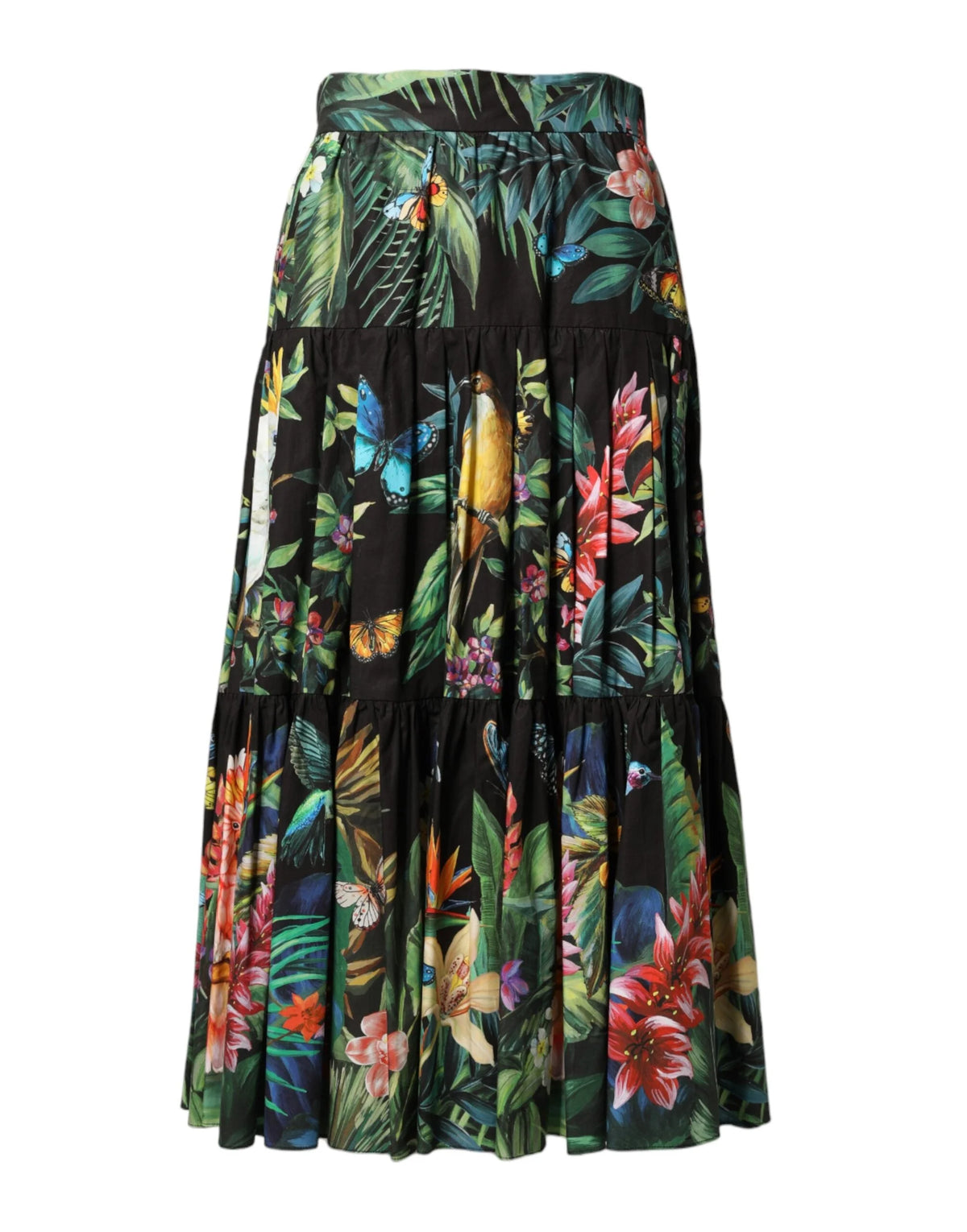 Dolce & Gabbana Black Cotton Floral High Waist Midi Skirt - IT38 | XS