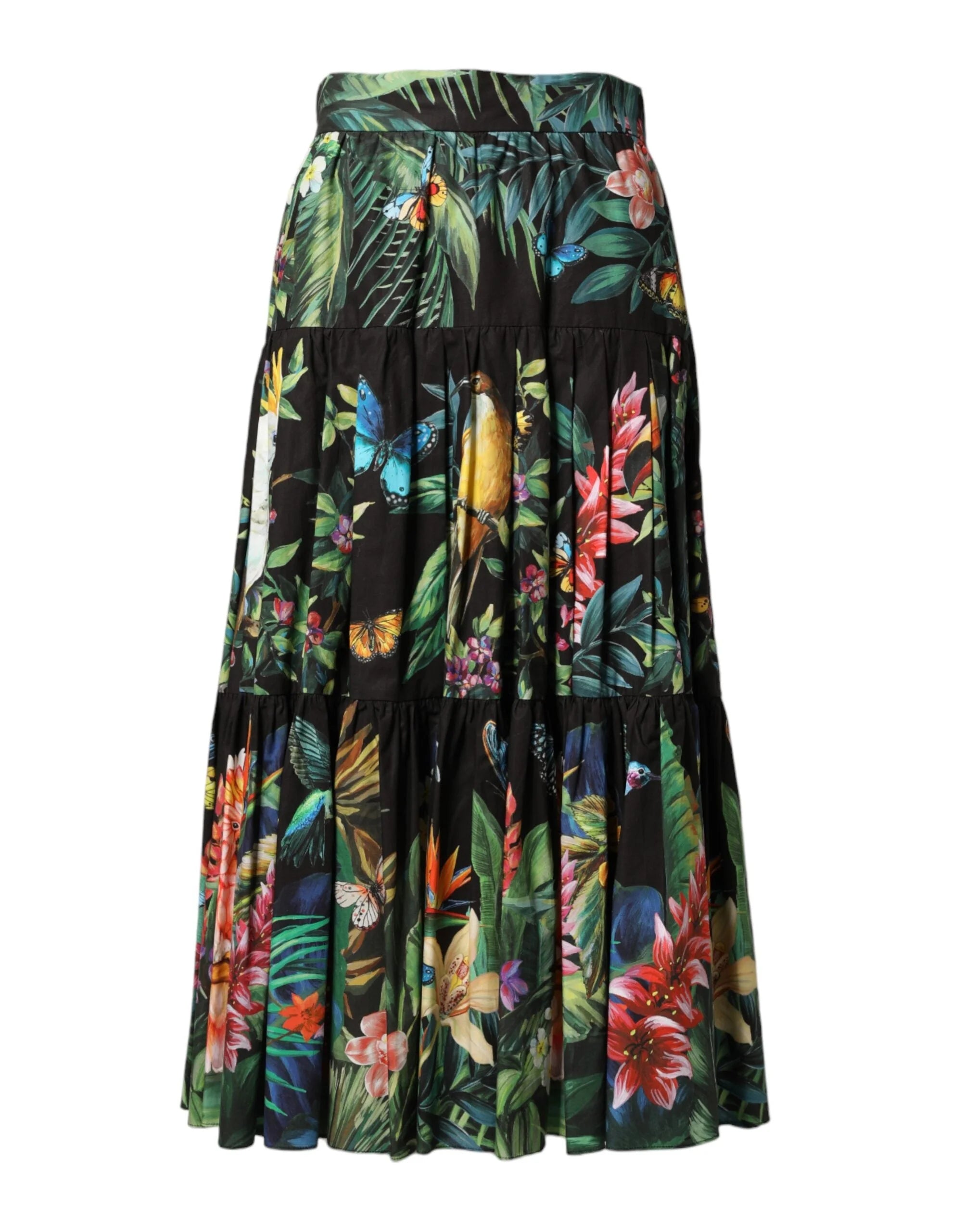 Dolce & Gabbana Black Cotton Floral High Waist Midi Skirt - IT38 | XS