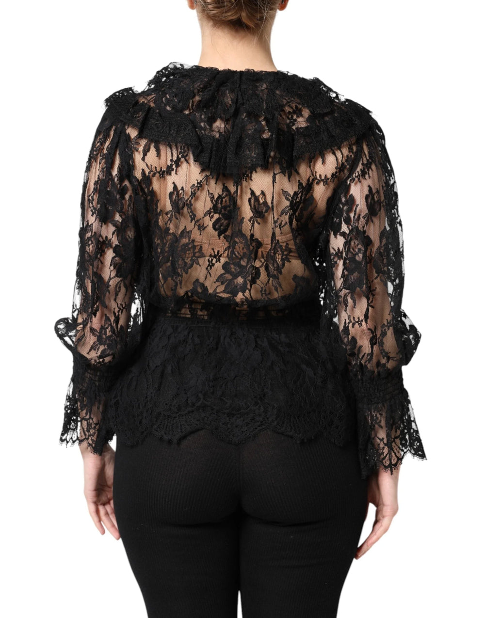 Dolce & Gabbana Black Cotton Floral Lace Women Blouse Top - Blouses