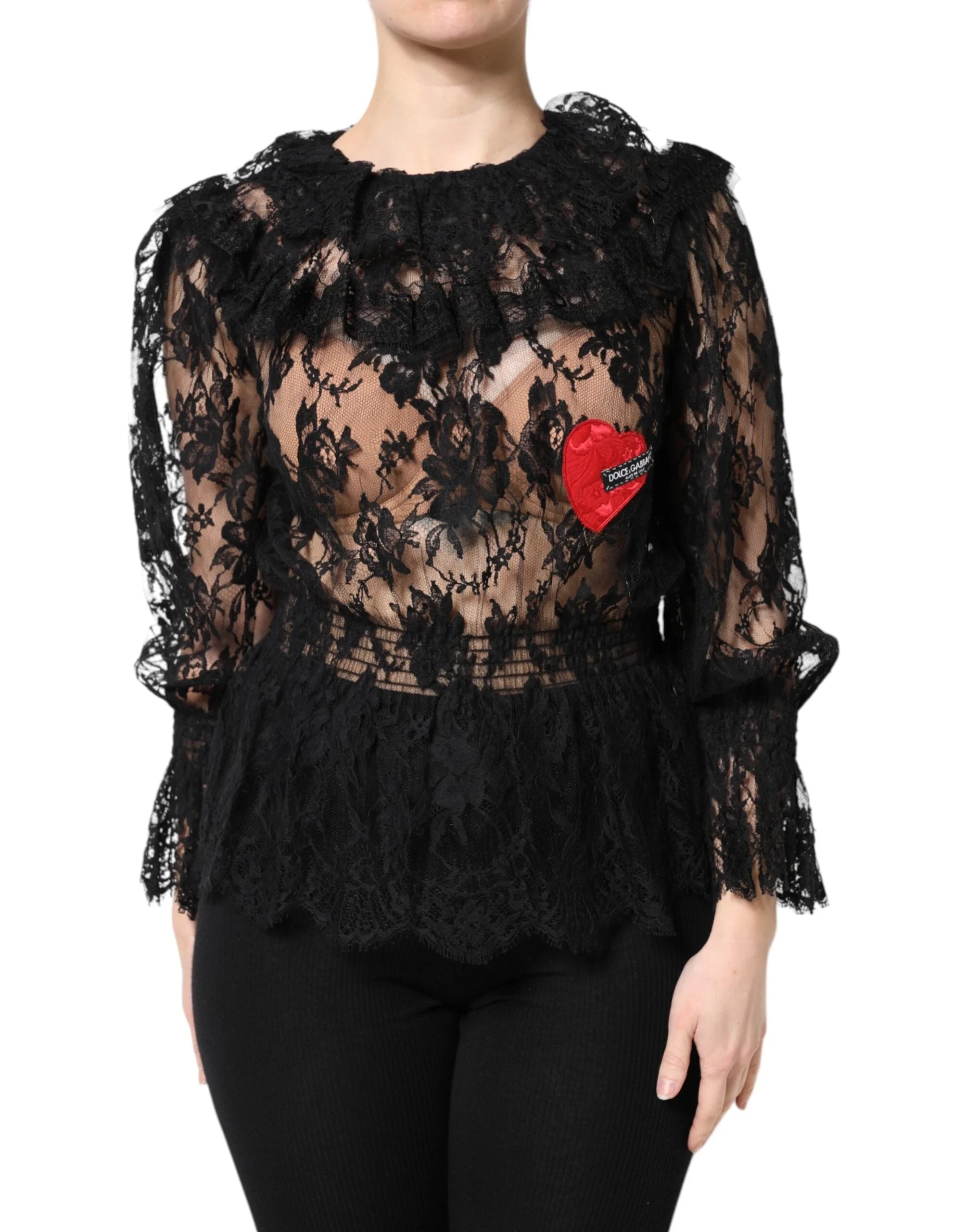 Dolce & Gabbana Black Cotton Floral Lace Women Blouse Top - Blouses