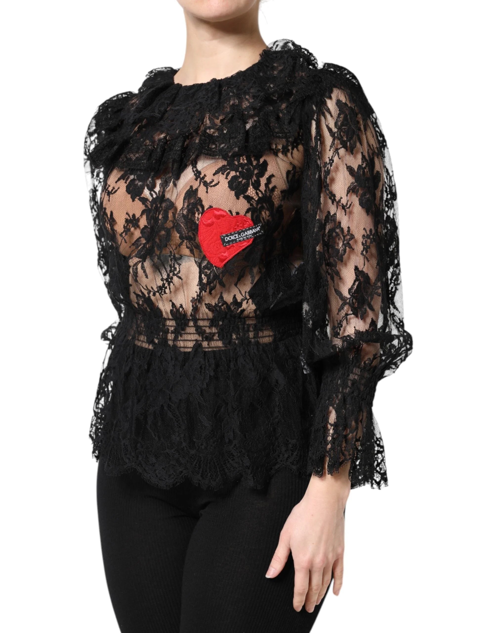 Dolce & Gabbana Black Cotton Floral Lace Women Blouse Top - Blouses