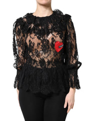 Dolce & Gabbana Black Cotton Floral Lace Women Blouse Top - Blouses