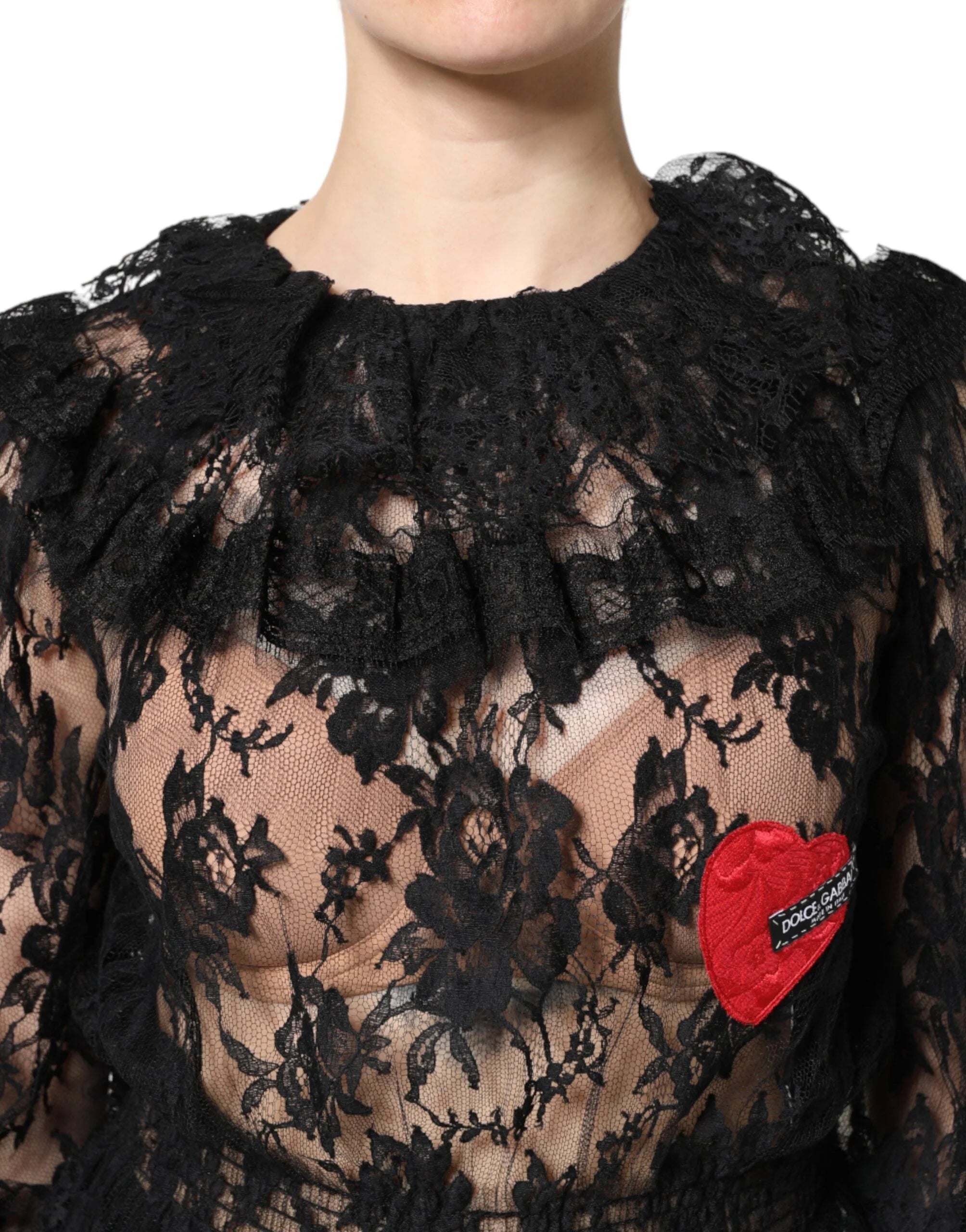 Dolce & Gabbana Black Cotton Floral Lace Women Blouse Top - Blouses