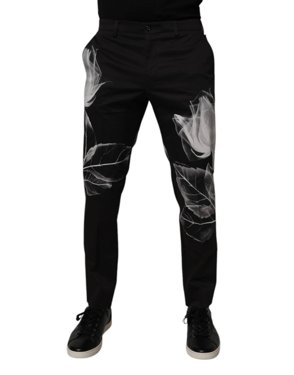 Dolce & Gabbana Black Cotton Floral Skinny Dress Pants - IT48 | M - Trousers