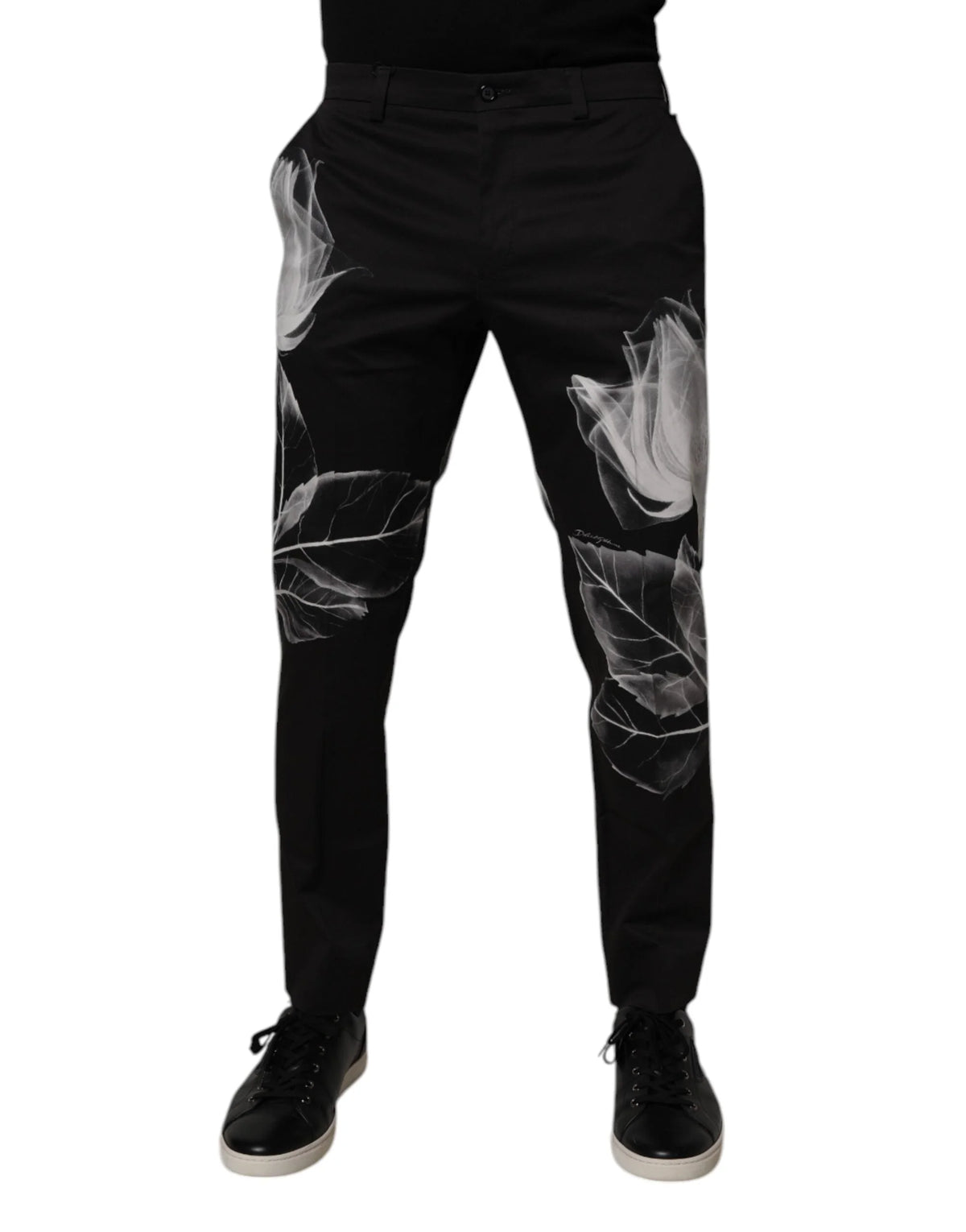 Dolce & Gabbana Black Cotton Floral Skinny Dress Pants - IT48 | M - Trousers