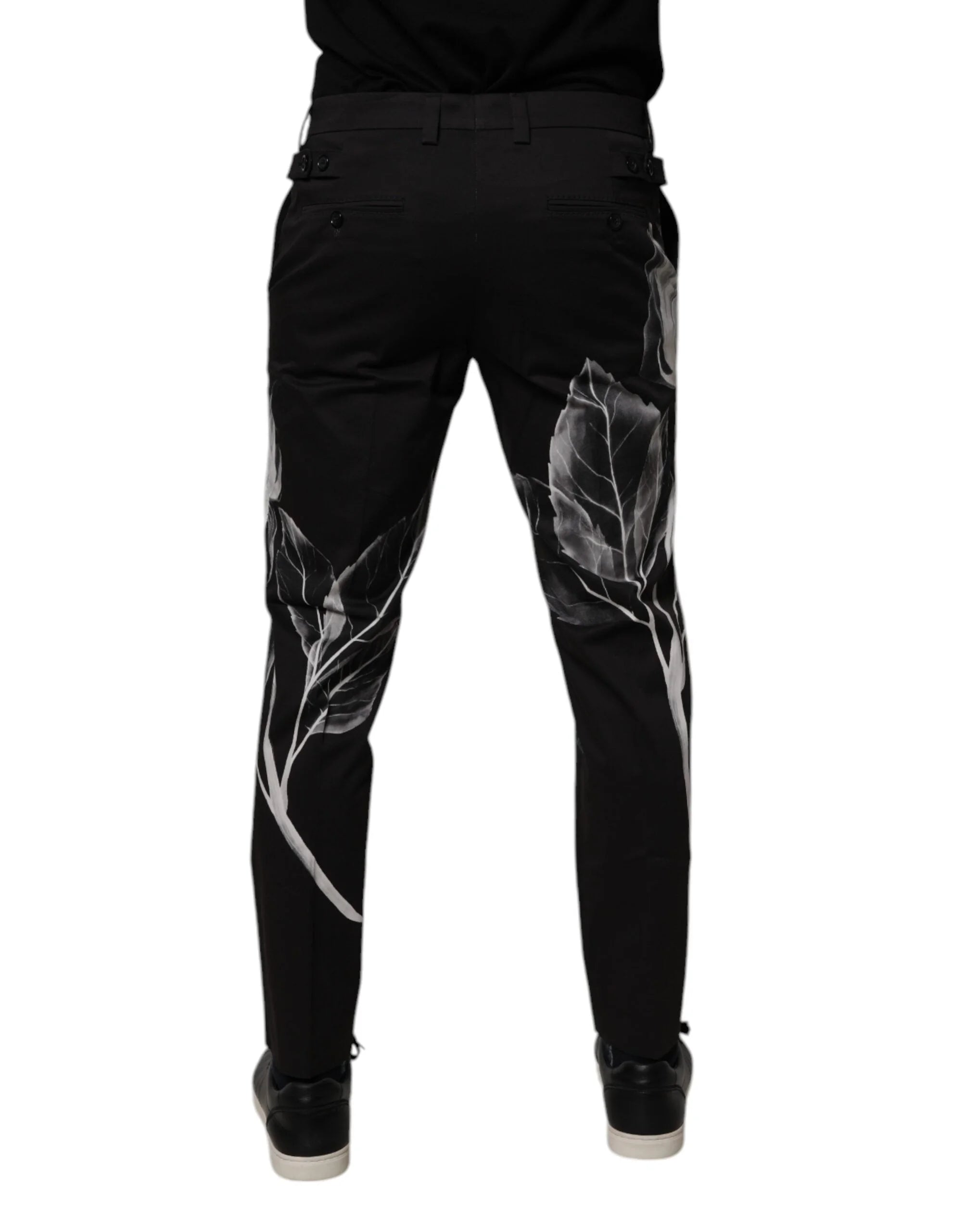Dolce & Gabbana Black Cotton Floral Skinny Dress Pants - IT48 | M - Trousers