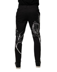 Dolce & Gabbana Black Cotton Floral Skinny Dress Pants - IT48 | M - Trousers