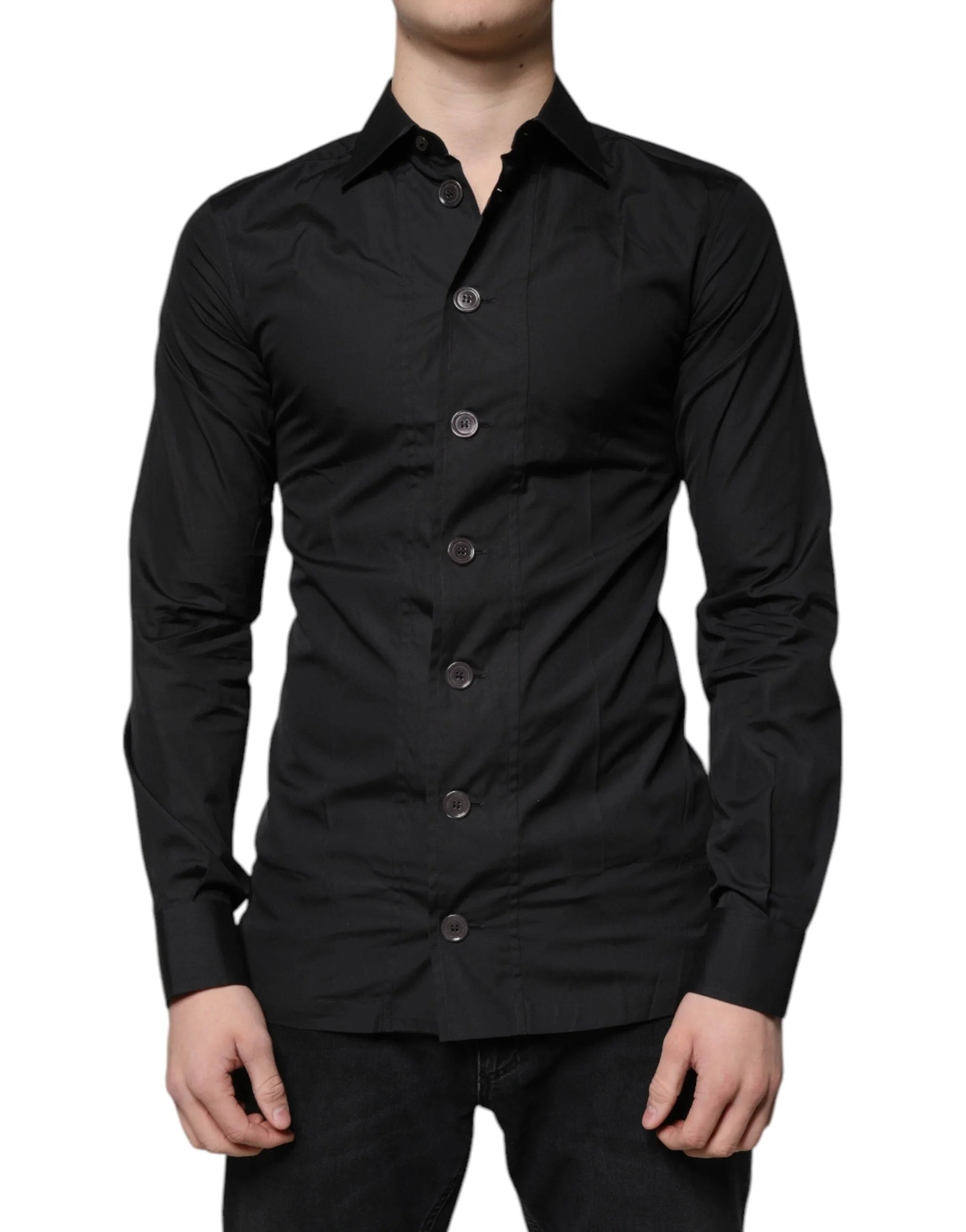 Dolce & Gabbana Black Cotton Formal Long Sleeves Dress Shirt - Shirts
