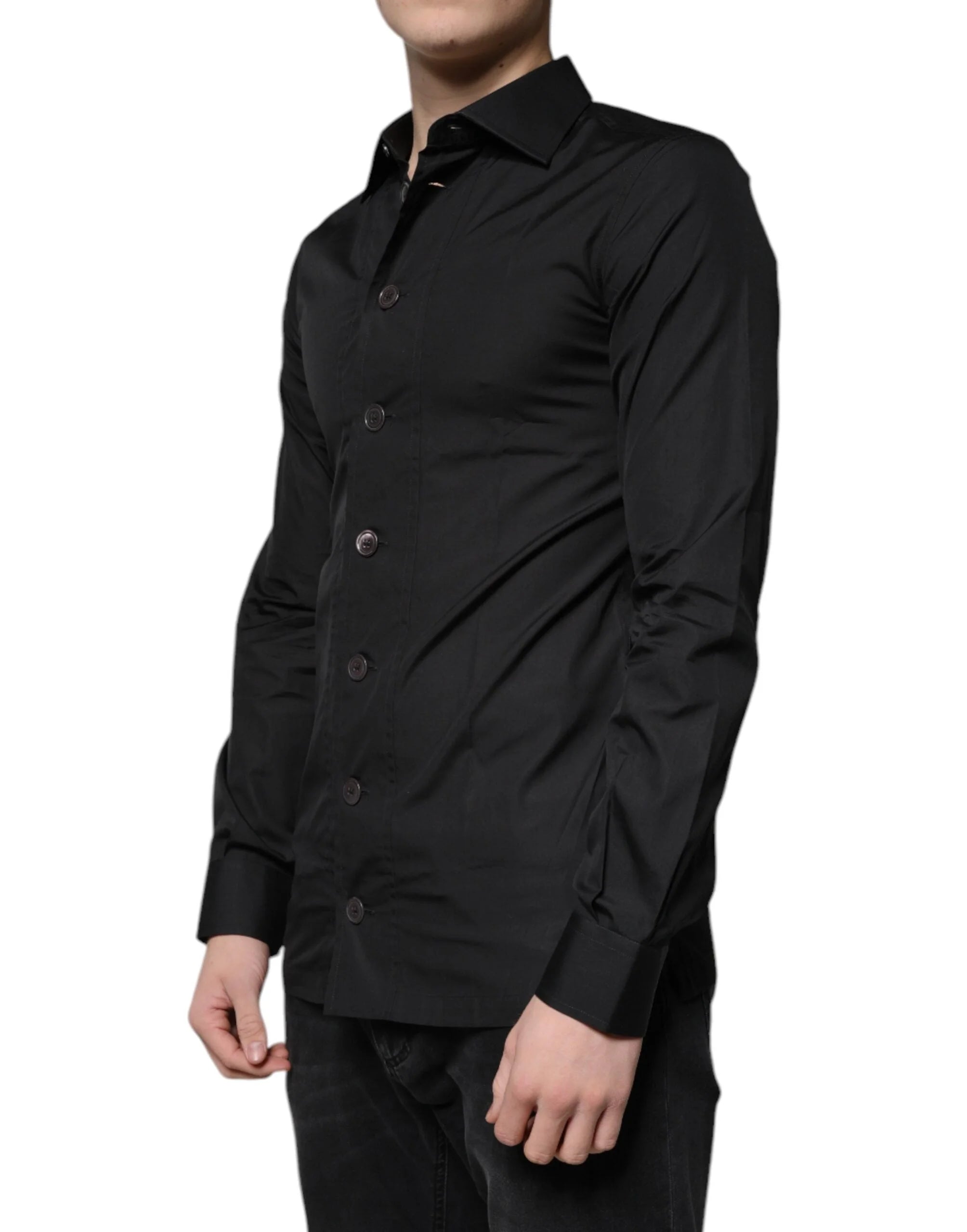Dolce & Gabbana Black Cotton Formal Long Sleeves Dress Shirt - Shirts