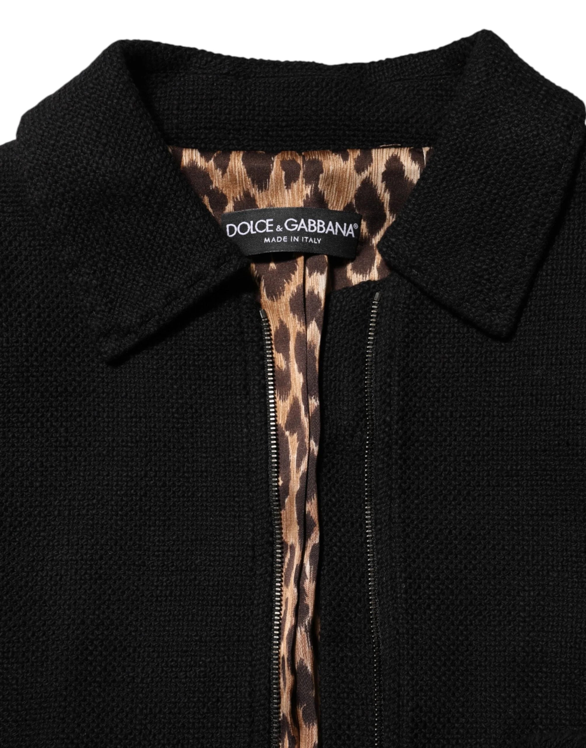 Dolce & Gabbana Black Cotton Full Zip Cropped Coat Jacket - Track Jackets