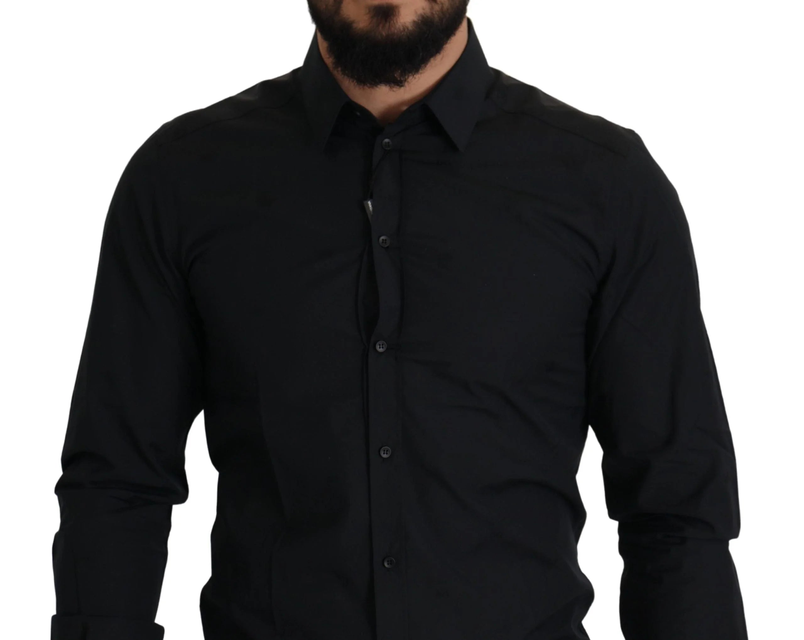 Dolce & Gabbana Black Cotton GOLD Slim Fit Dress Shirt - IT37 | XS - Shirts