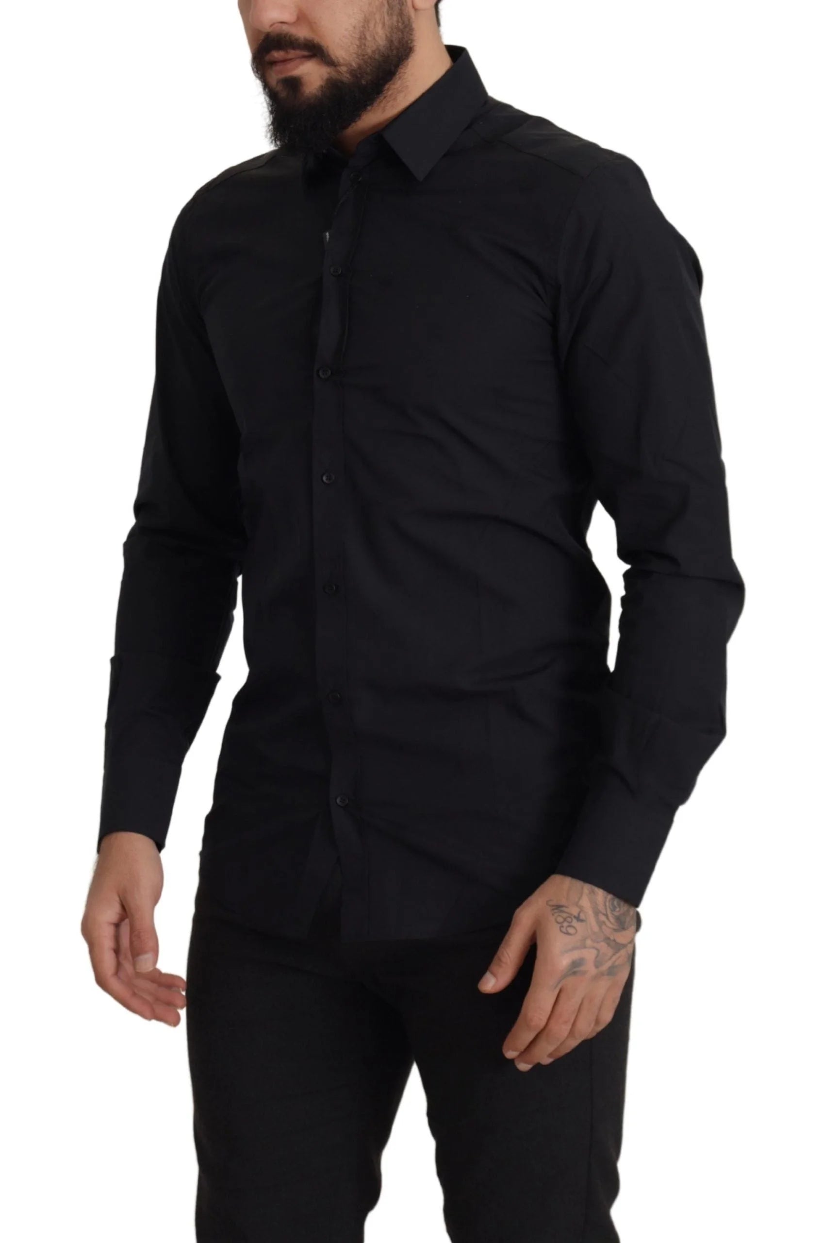 Dolce & Gabbana Black Cotton GOLD Slim Fit Dress Shirt - IT37 | XS - Shirts