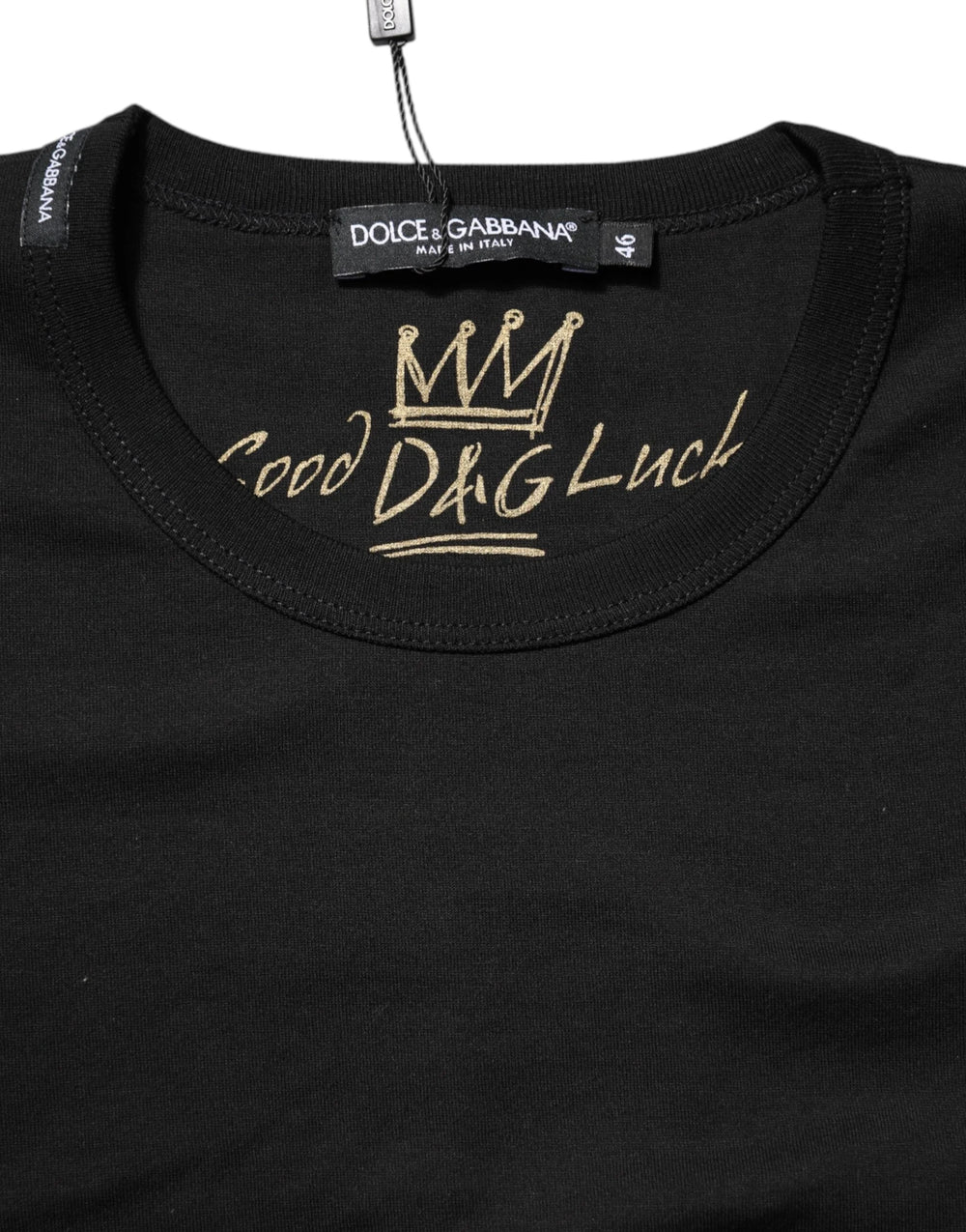 Dolce & Gabbana Black Cotton Goodluck Tee Crew Neck T-shirt - T-Shirts