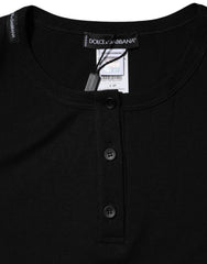 Dolce & Gabbana Black Cotton Henley Short Sleeves Top T-shirt - IT2 | S - T-Shirts