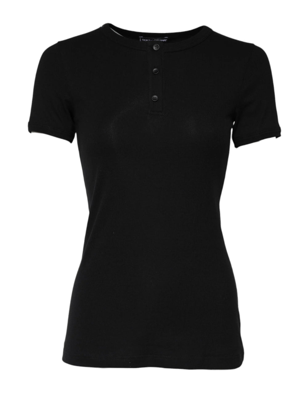 Dolce & Gabbana Black Cotton Henley Short Sleeves Top T-shirt - IT2 | S - T-Shirts