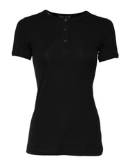 Dolce & Gabbana Black Cotton Henley Short Sleeves Top T-shirt - IT2 | S - T-Shirts