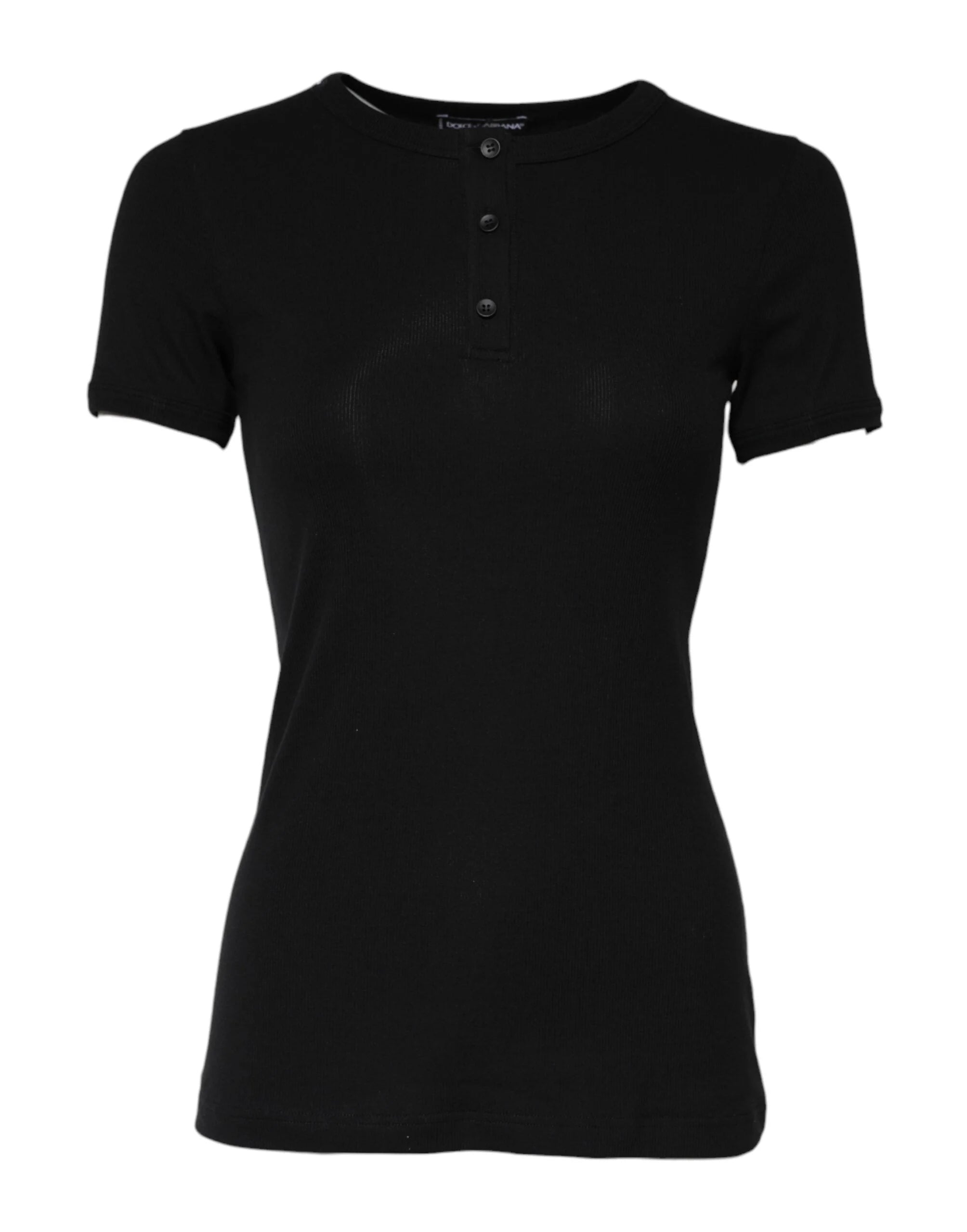 Dolce & Gabbana Black Cotton Henley Short Sleeves Top T-shirt - IT2 | S - T-Shirts