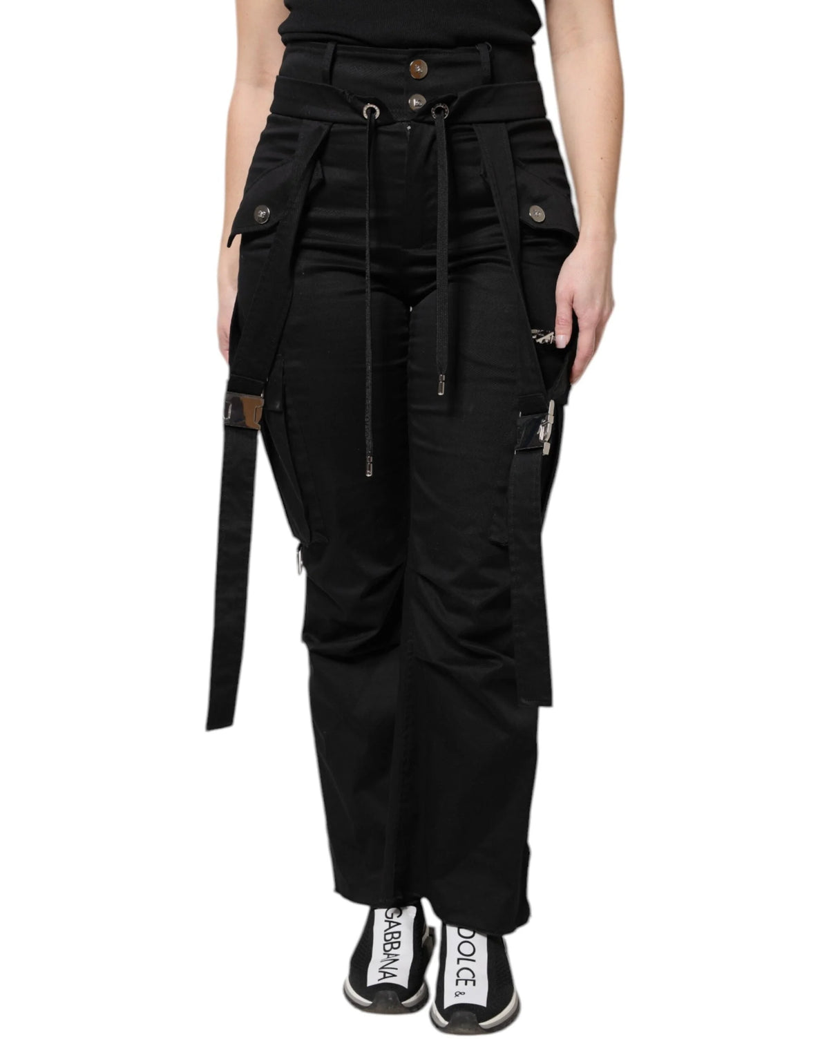 Dolce & Gabbana Black Cotton High Waist Cargo Pants - IT40|S - Cargo Pants