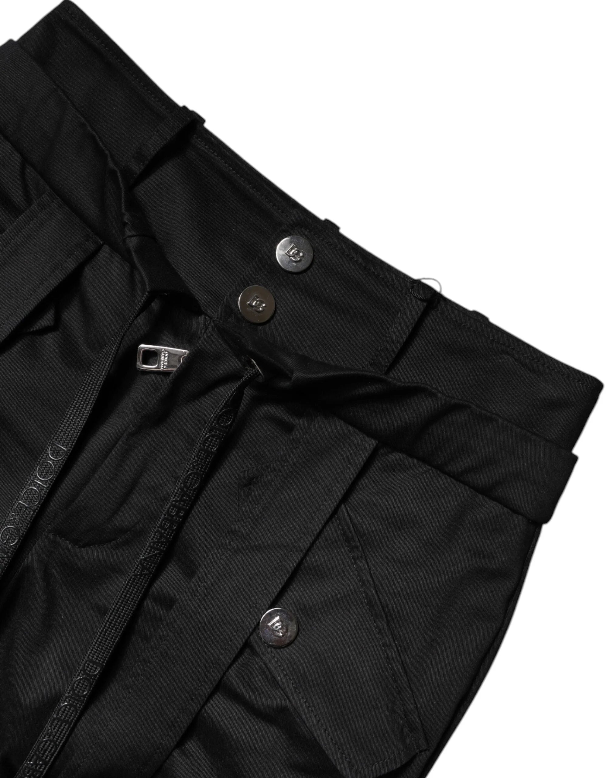Dolce & Gabbana Black Cotton High Waist Cargo Pants - IT40|S - Cargo Pants