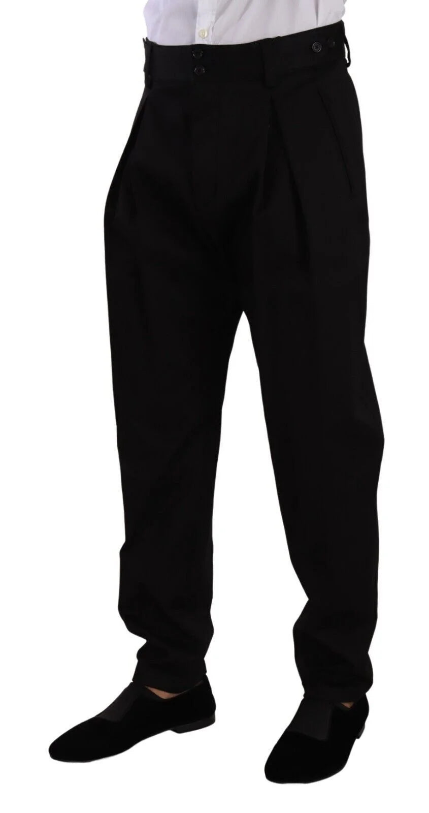 Dolce & Gabbana Black Cotton High Waist Men Trouser Dress Pants - IT48 | M - Chinos