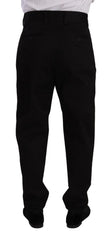 Dolce & Gabbana Black Cotton High Waist Men Trouser Dress Pants - IT48 | M - Chinos