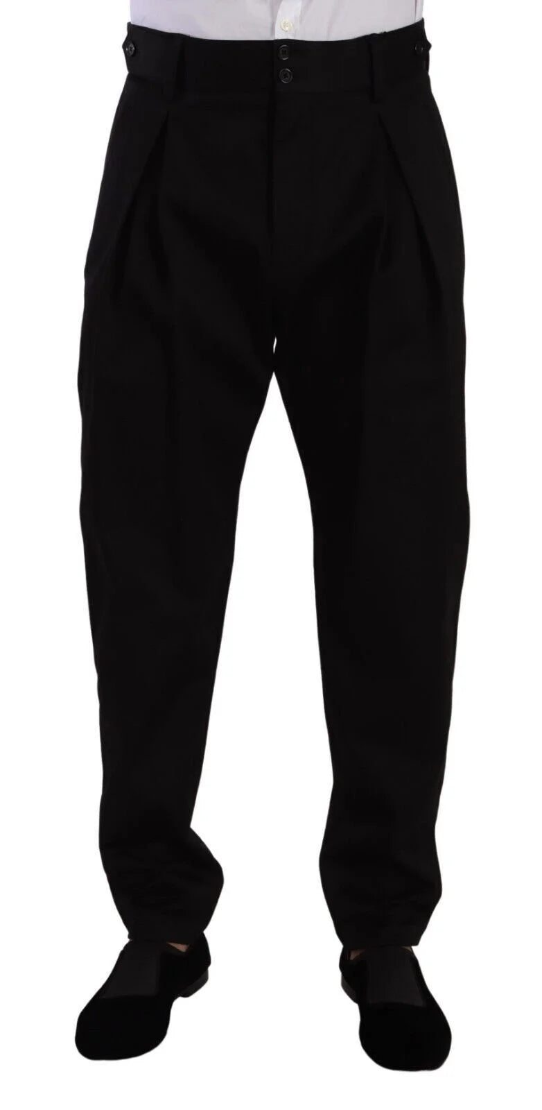 Dolce & Gabbana Black Cotton High Waist Men Trouser Dress Pants - IT48 | M - Chinos