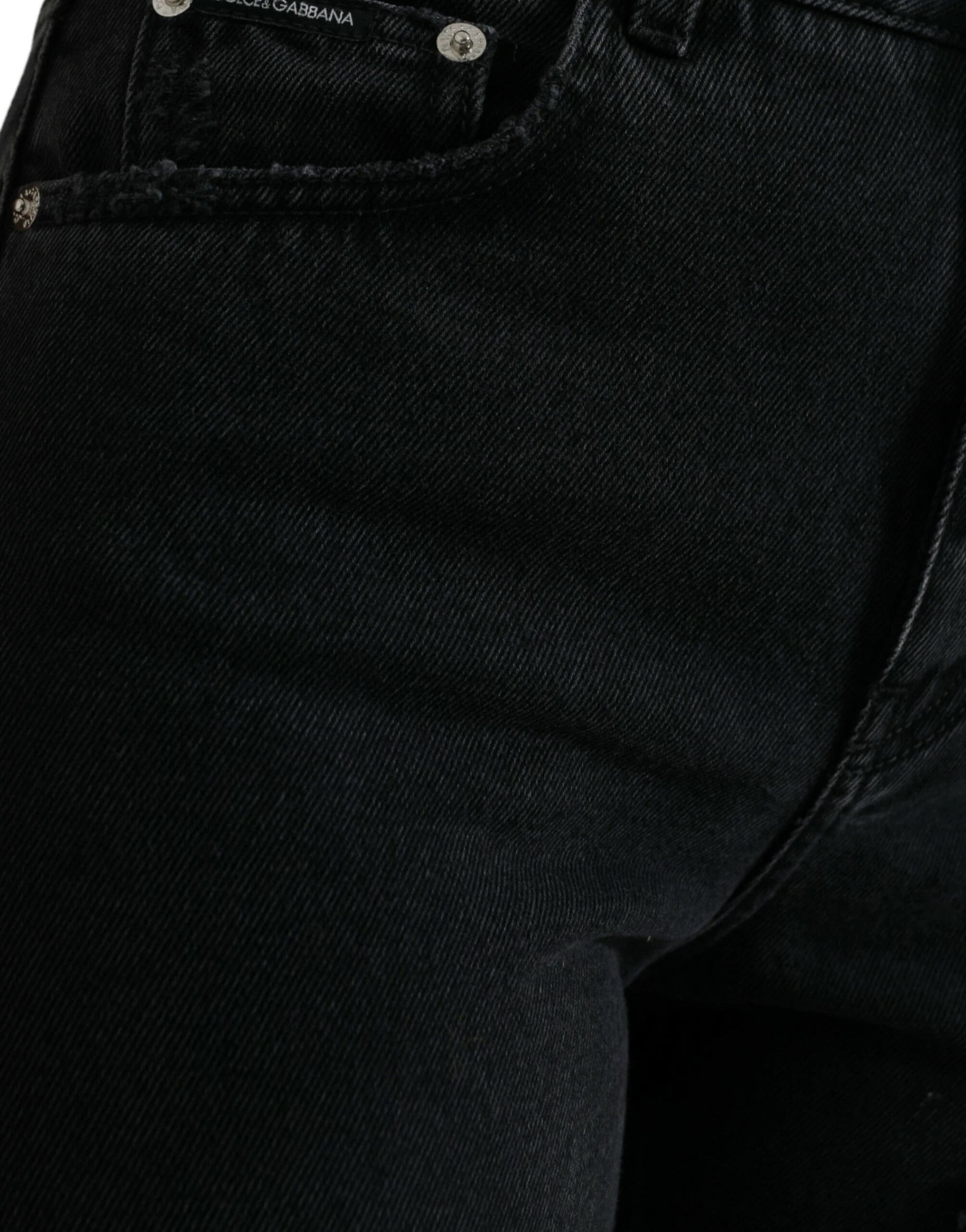 Dolce & Gabbana Black Cotton High Waist Tattered Denim Jeans - IT40|S - Jeans