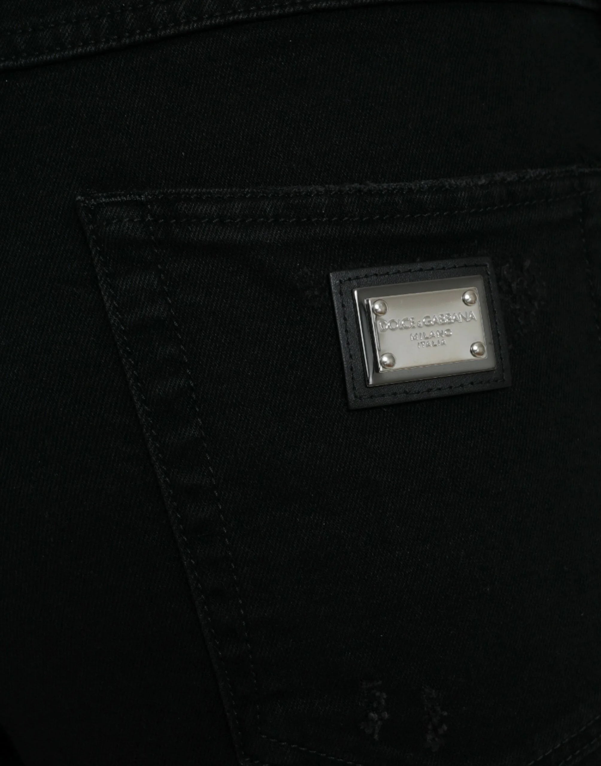Dolce & Gabbana Black Cotton High Waist Tattered Denim Jeans - IT40|S