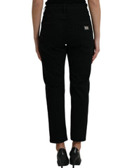 Dolce & Gabbana Black Cotton High Waist Tattered Denim Jeans - IT40|S