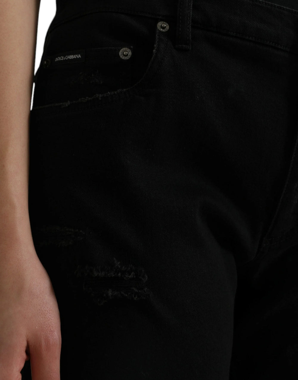 Dolce & Gabbana Black Cotton High Waist Tattered Denim Jeans - IT40|S - Jeans